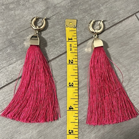 Fuchsia Tassel Gold Earrings - Picture 4 of 4